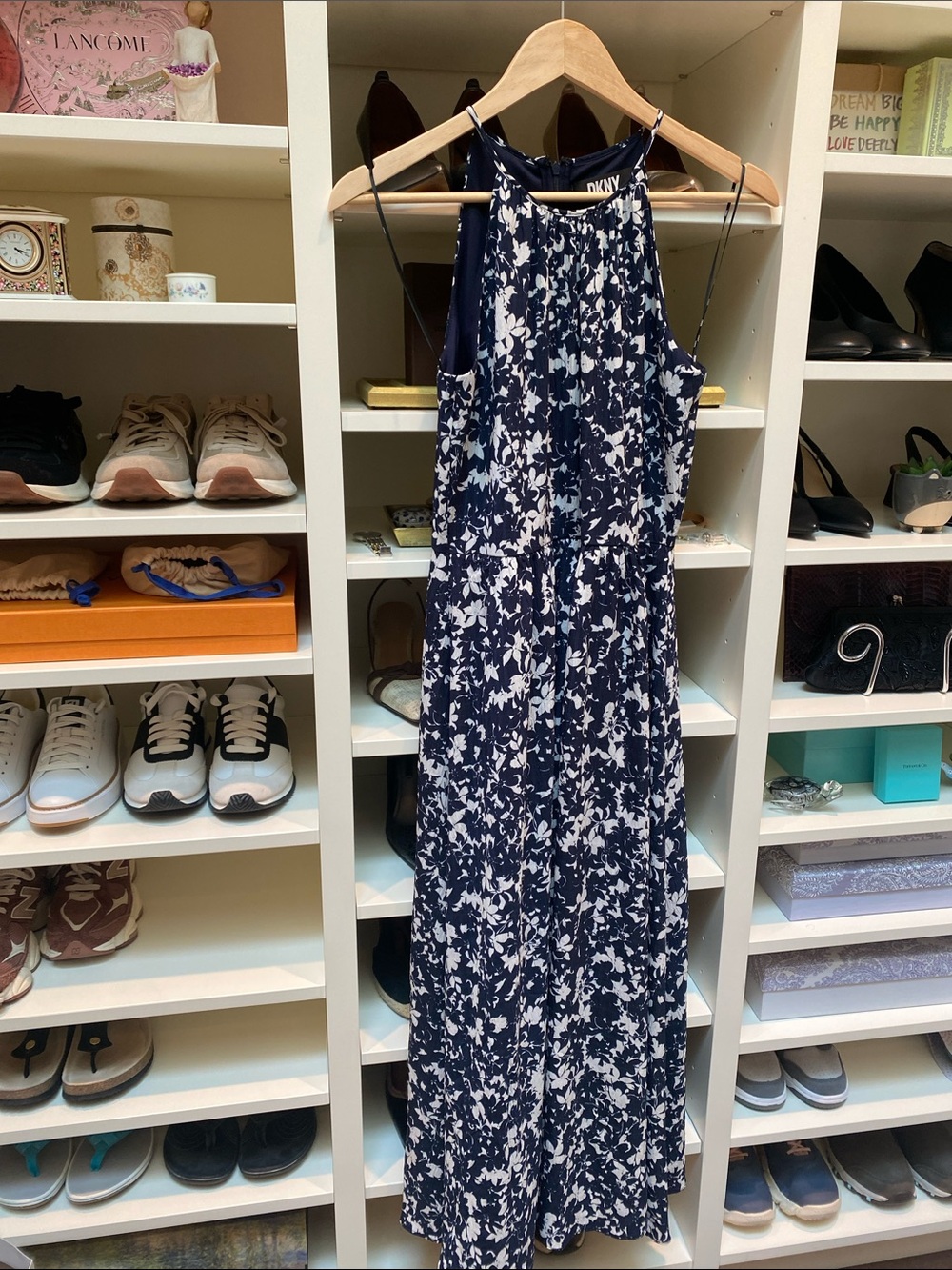 DKNY - Navy & White Floral Halter Maxi Dress. NWOT. Size 2